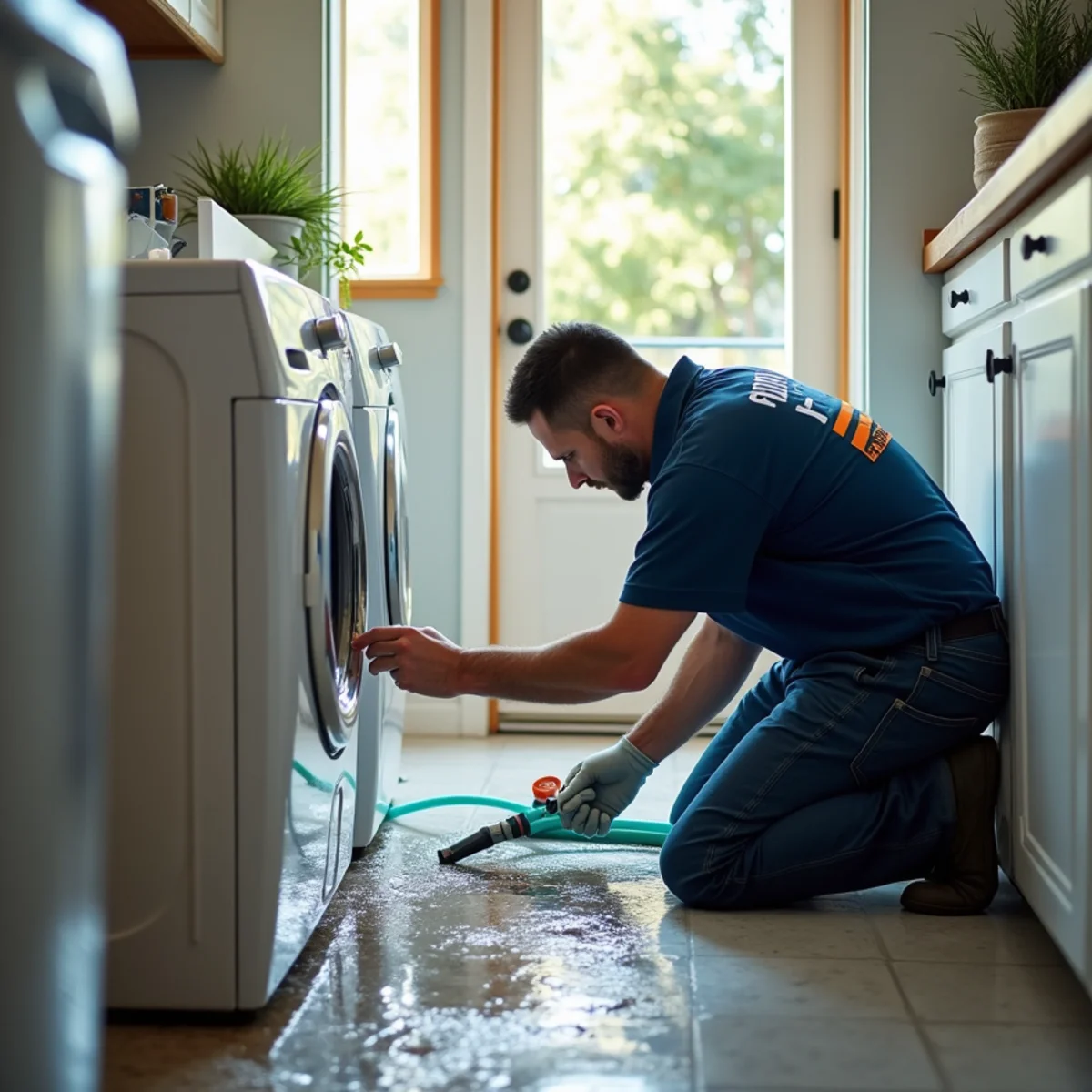 Washing Machine & Appliance Overflow Cleanup technician working inside a San Carlos property