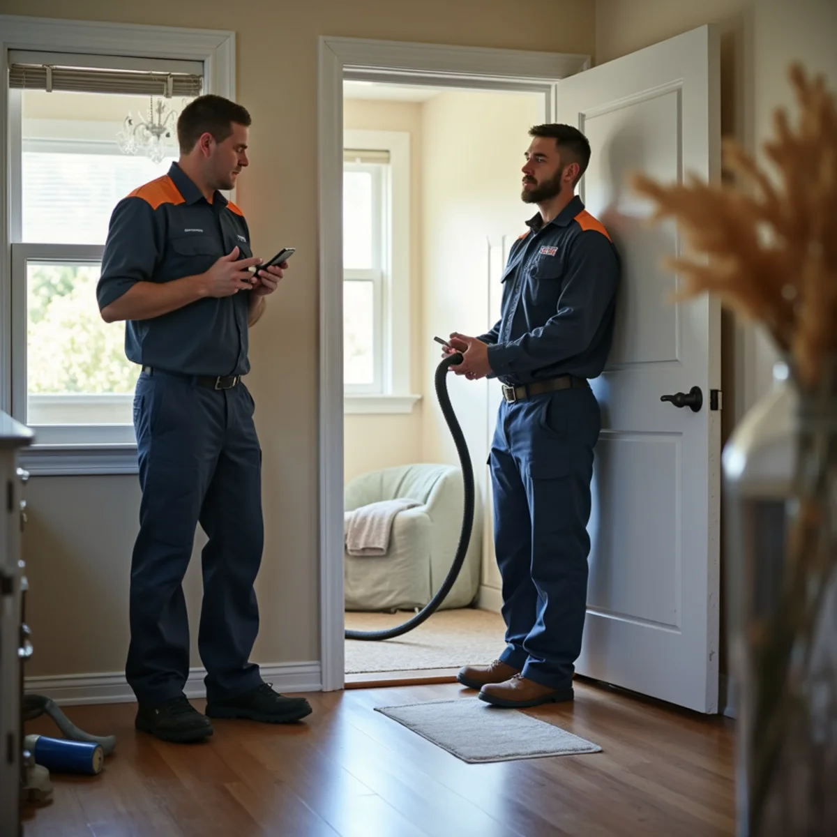 Homeowner calling a water restoration responder from a dry area