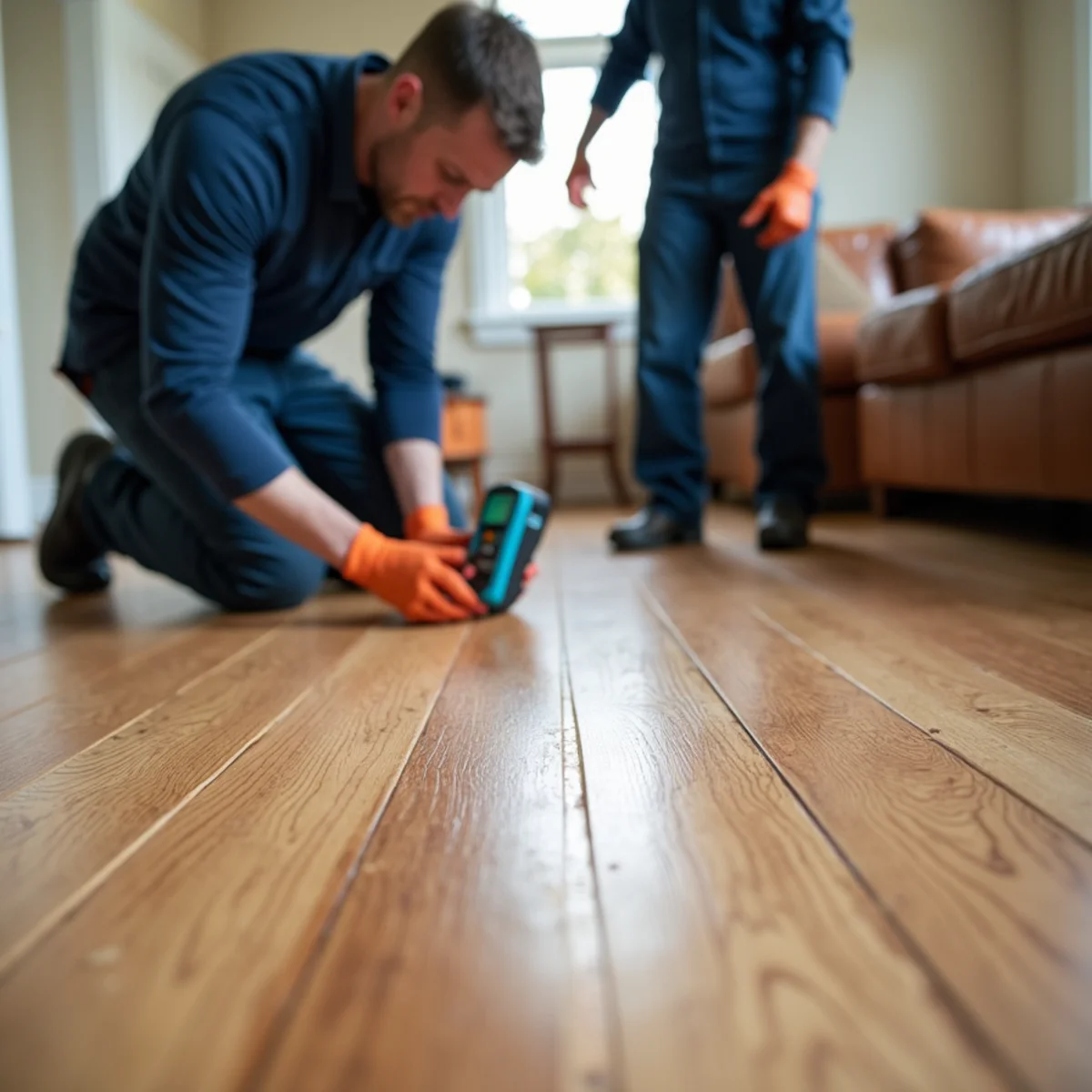 Cupped hardwood floorboards in a San Carlos home with hidden moisture
