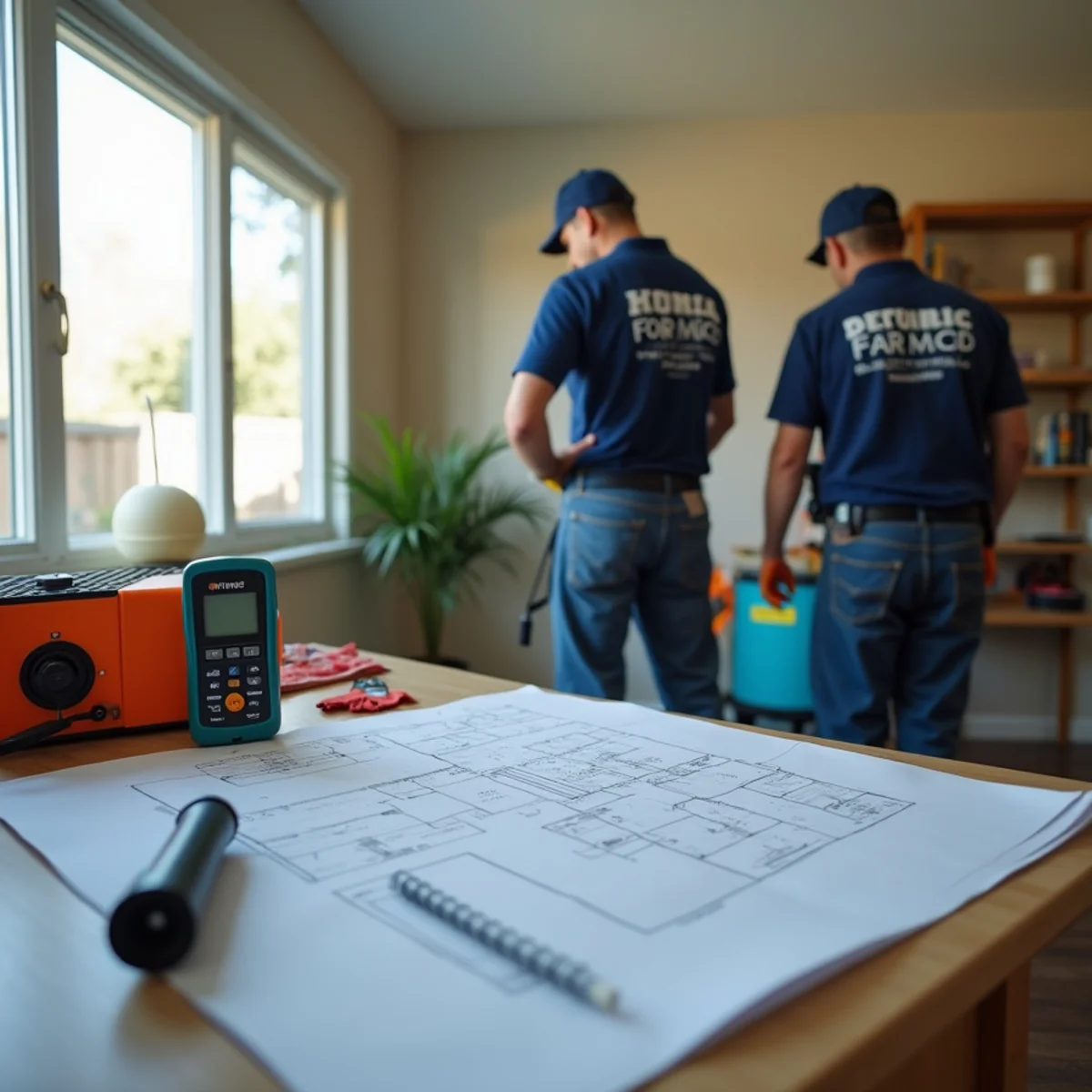 Water damage inspection notes and moisture meter on a San Carlos job site