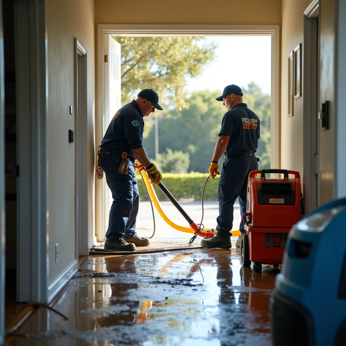 Burst Pipe Cleanup technician working inside a San Carlos property