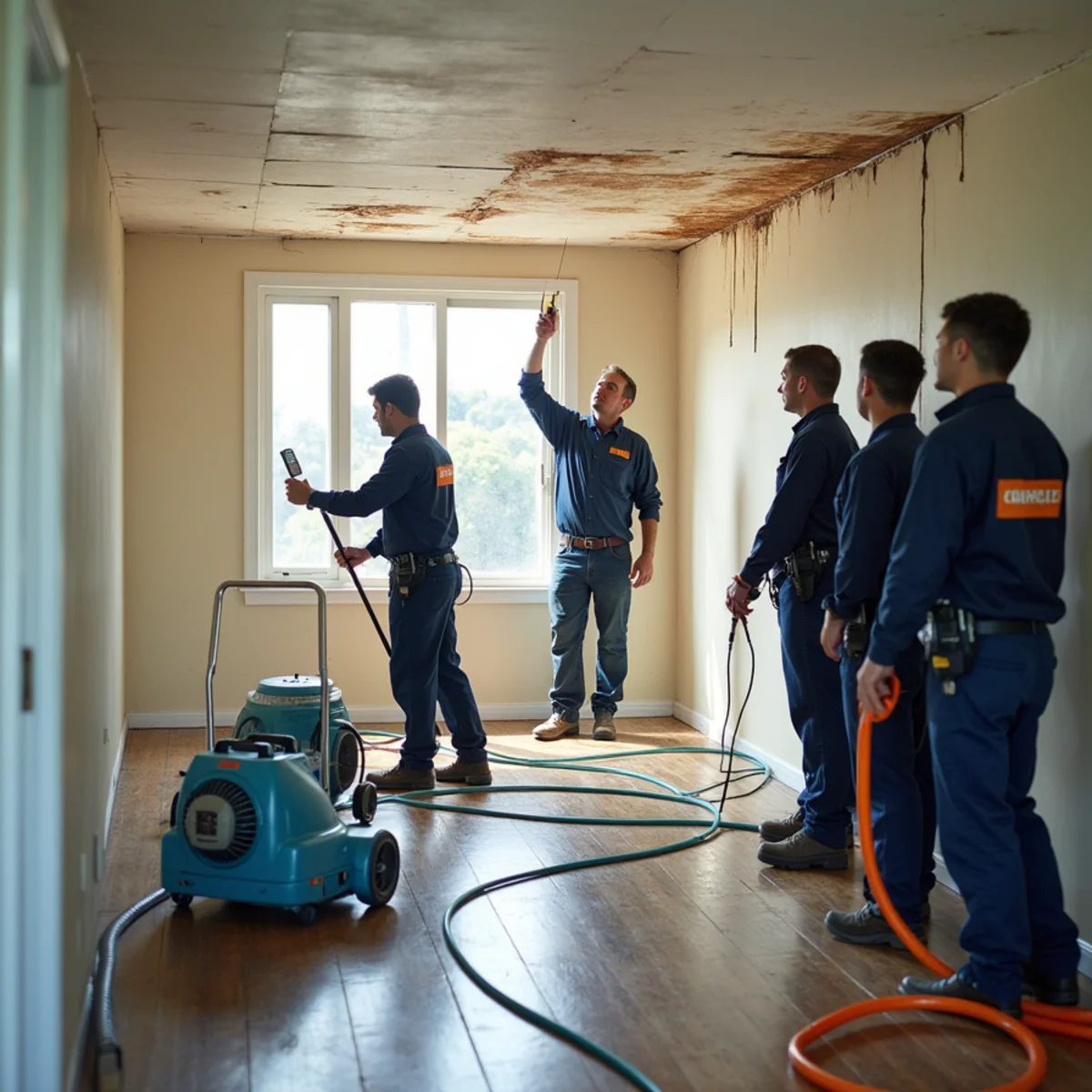 Ceiling Water Damage Repair technician working inside a San Carlos property