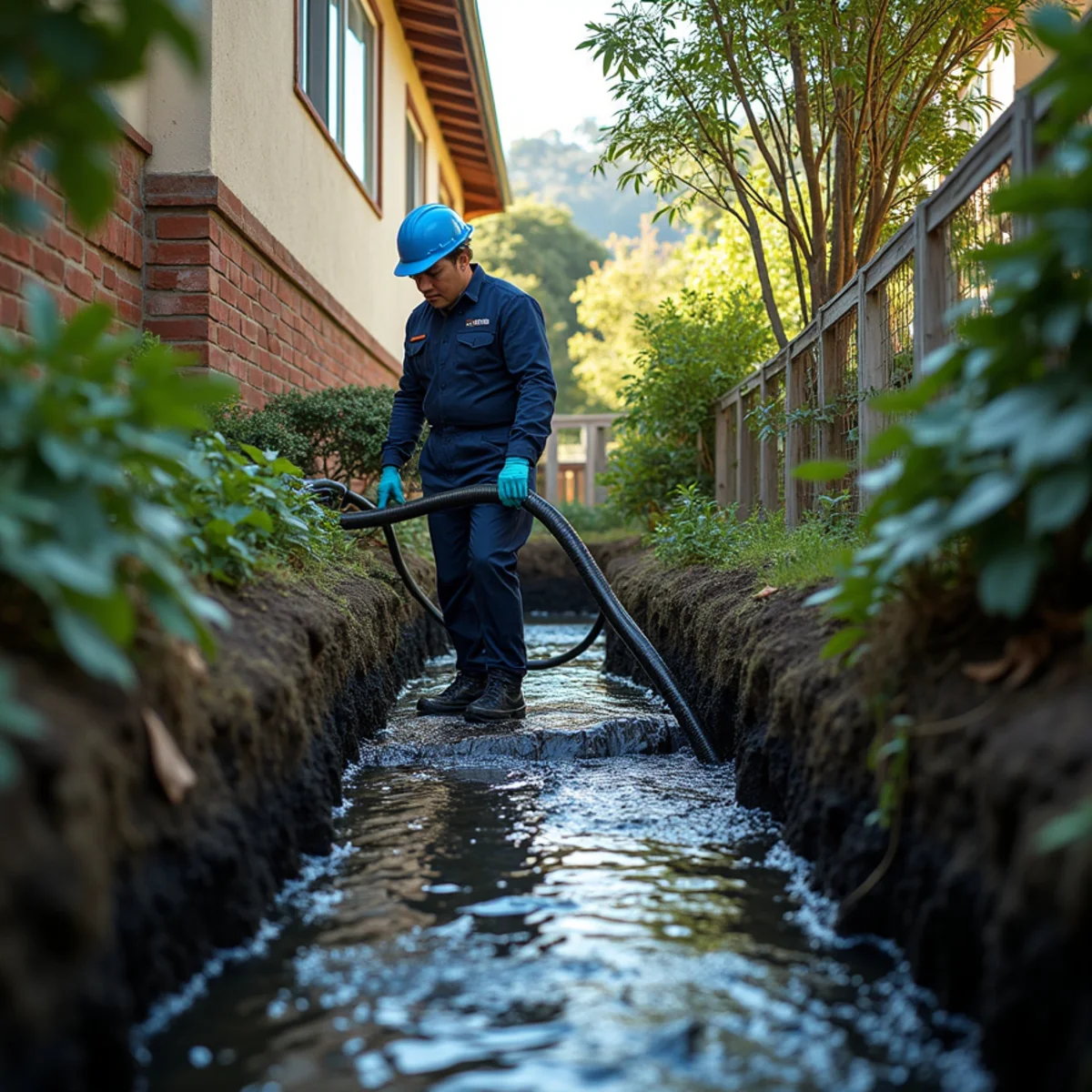 Crawl Space Water Removal technician working inside a San Carlos property