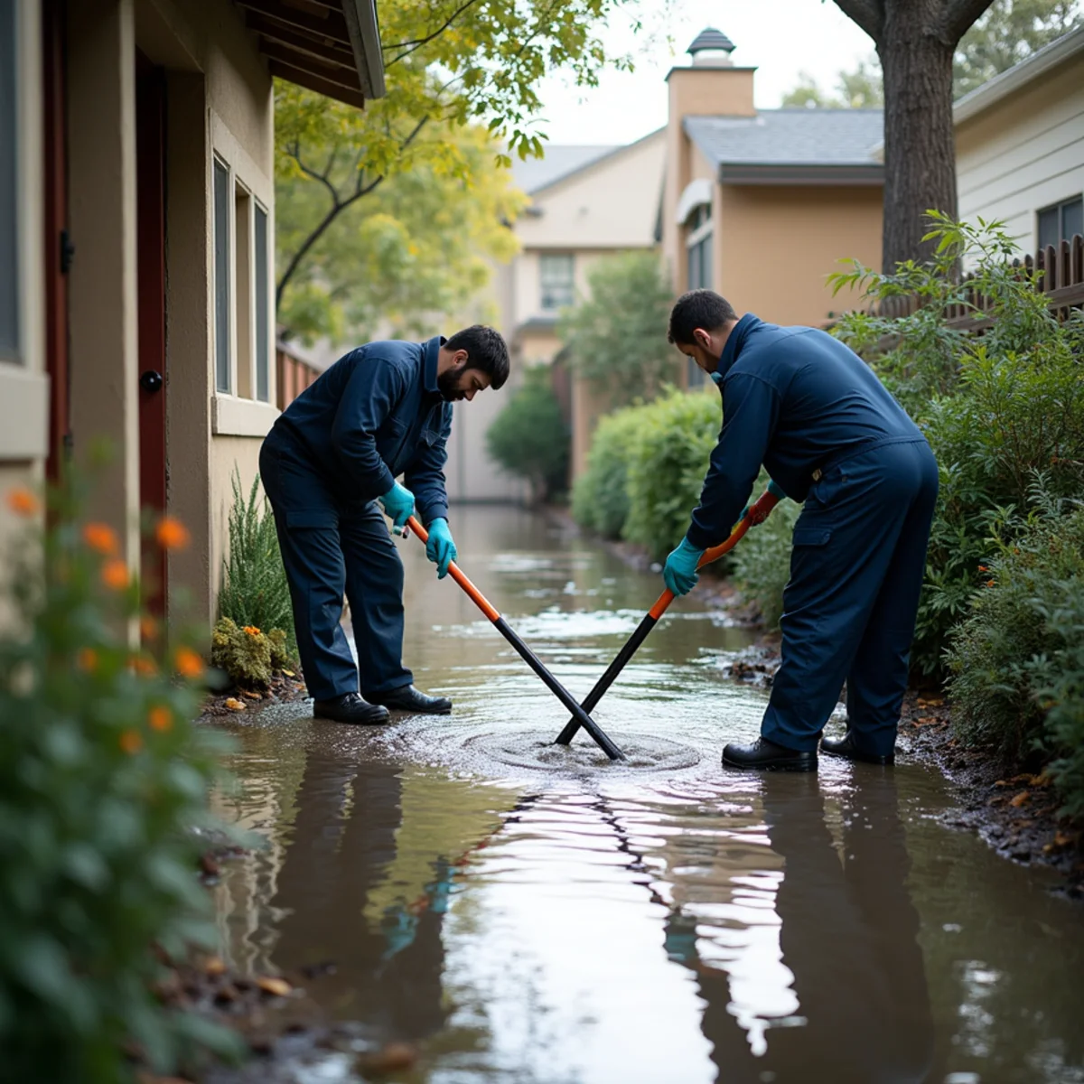 Flood Damage Cleanup technician working inside a San Carlos property