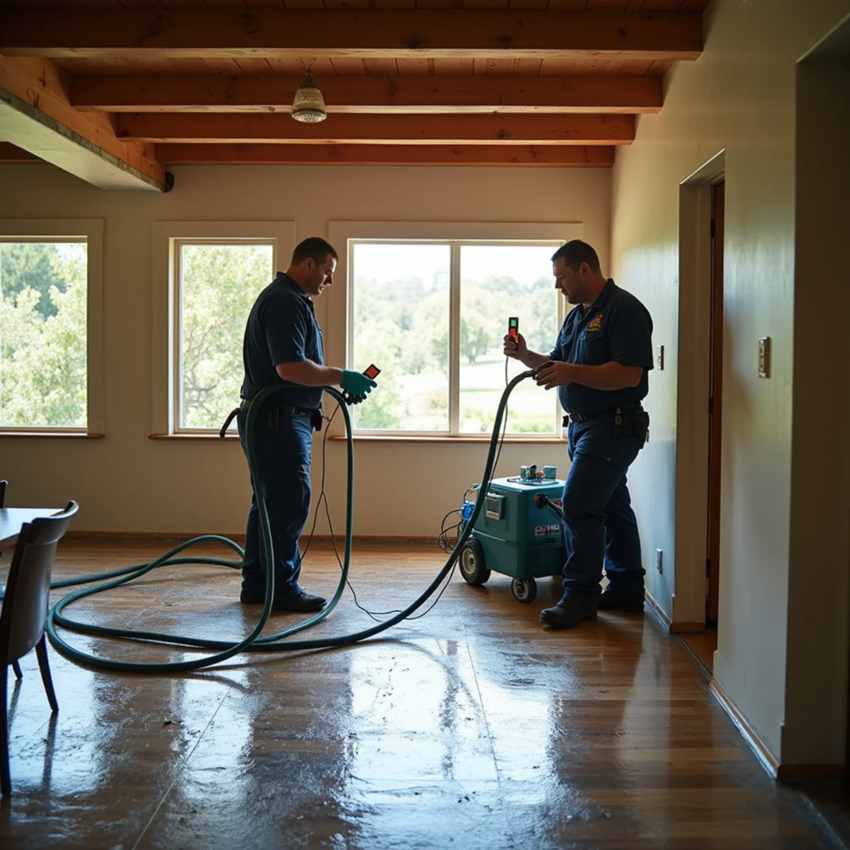 Water damage restoration technicians responding at a San Carlos home