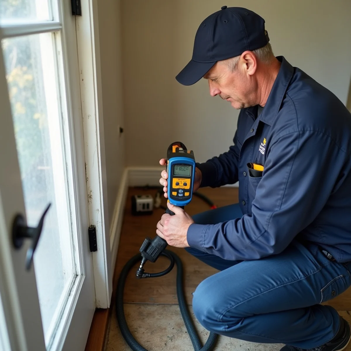 Leak Detection Services technician working with restoration equipment in a San Carlos property