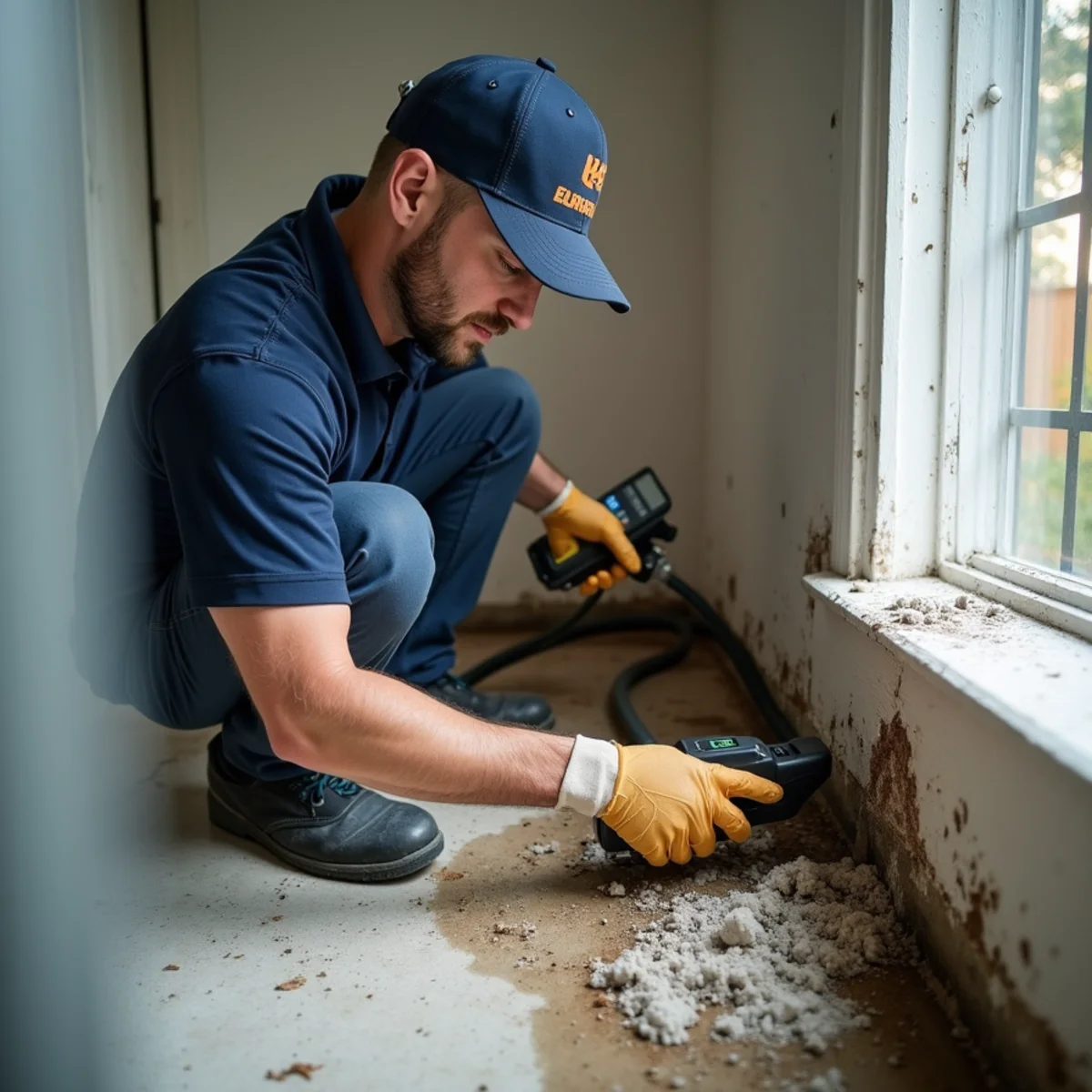 Mold Removal & Remediation technician working with restoration equipment in a San Carlos property