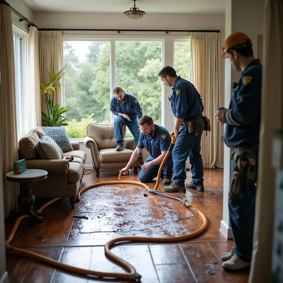 Residential Water Damage technician working inside a San Carlos property