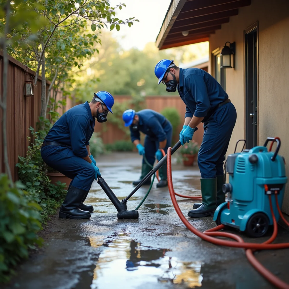 Sewage Cleanup technician working inside a San Carlos property