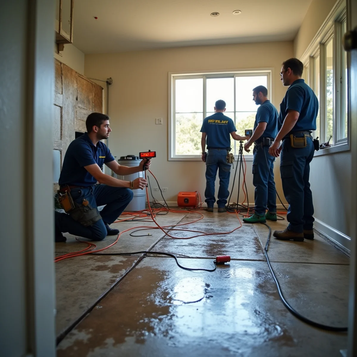 Slab Leak Water Damage technician working inside a San Carlos property