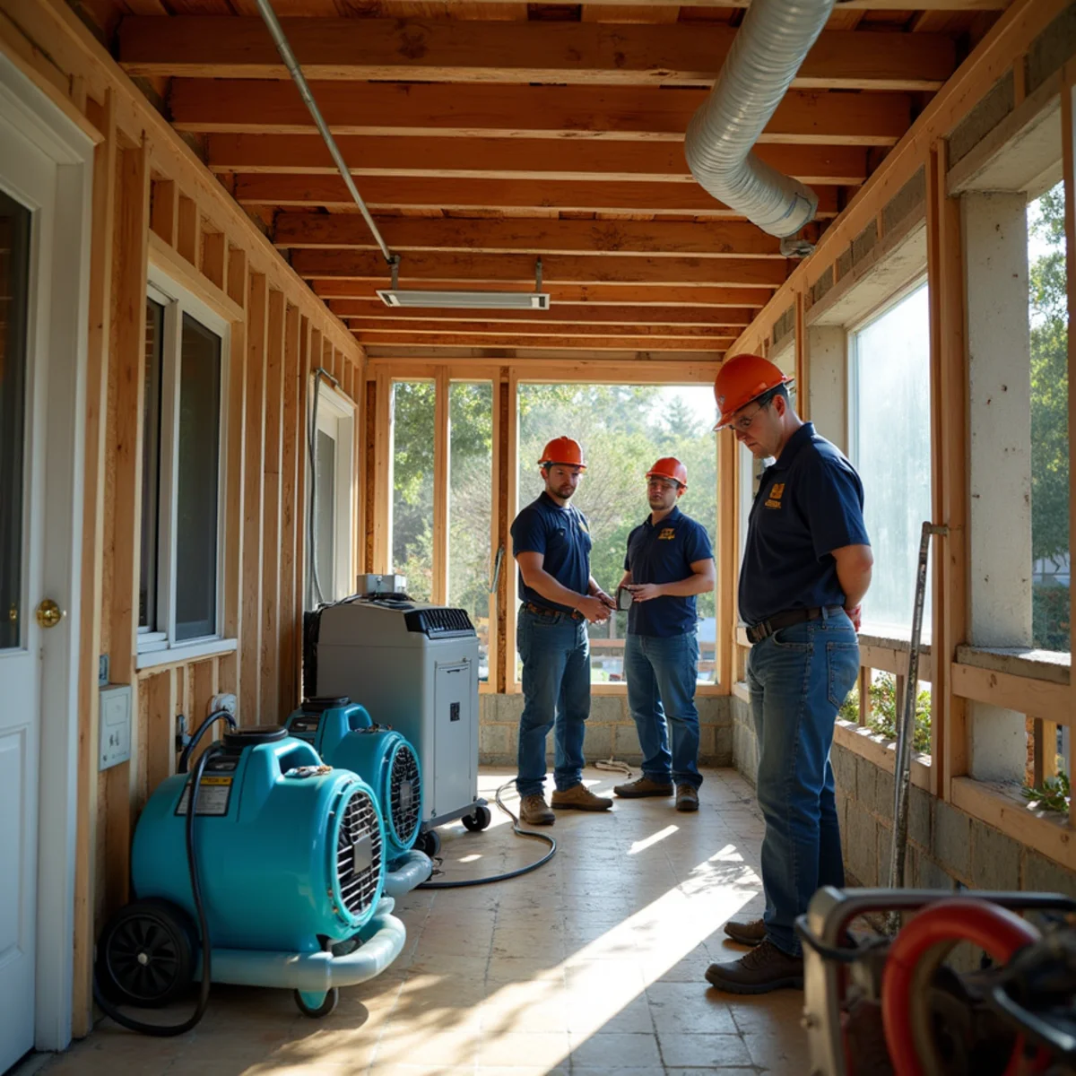 Structural Drying & Dehumidification technician working inside a San Carlos property