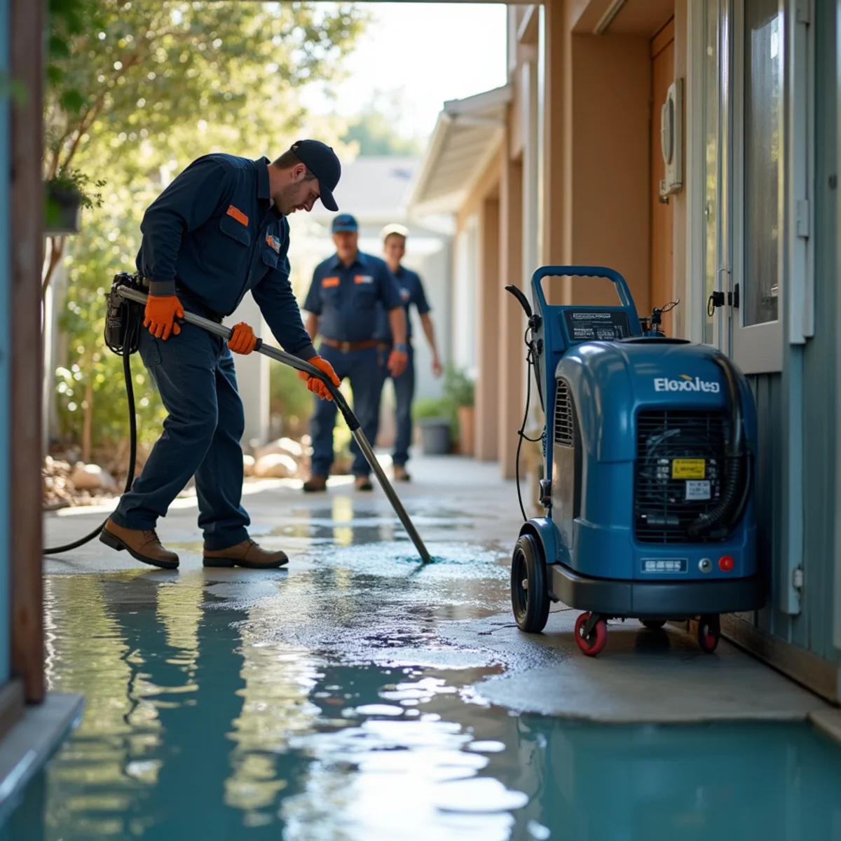 Water Extraction & Removal technician working inside a San Carlos property