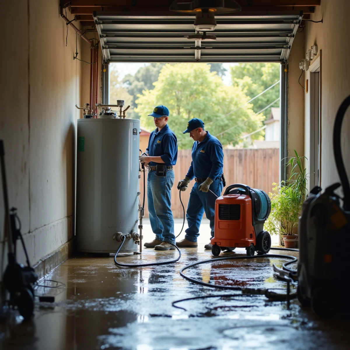 Water Heater Leak & Burst Cleanup technician working inside a San Carlos property